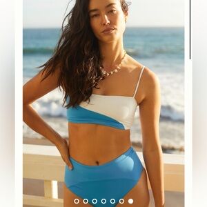 L*Space swim set: Ari cornflower & white bikini top with high waisted bottom, M